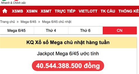 XS Mega 6/45 Chủ Nhật .